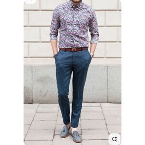 Grand Frank Toulouse Shirt Men's 39 Slim Fit Rose Floral Classic Preppy Modern